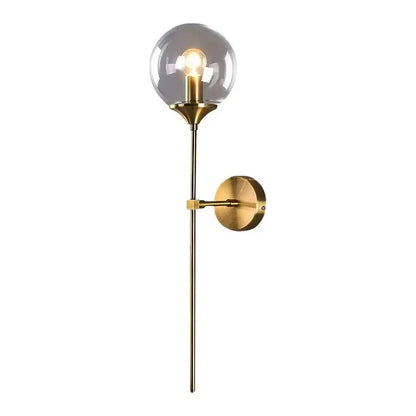Amber glass ball sconce light brass finish bedroom wall lamp