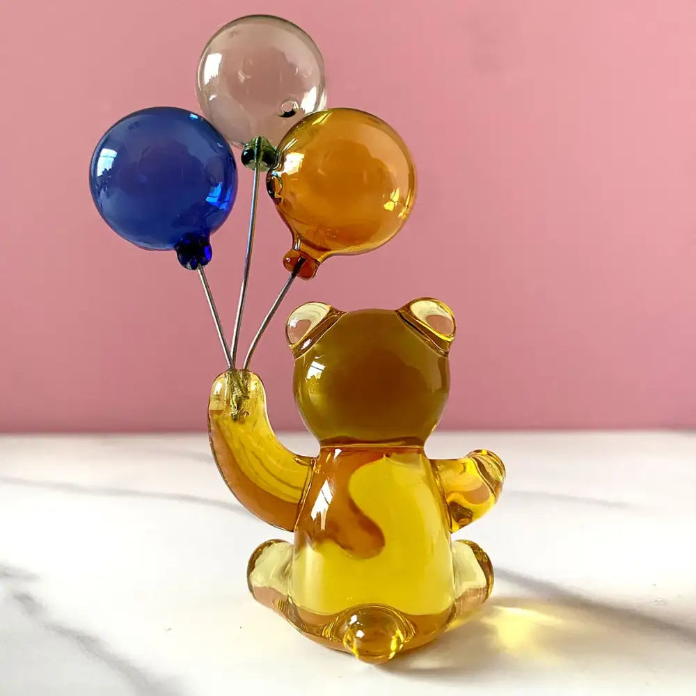 Amber glass bear with balloons glass figurine bedroom decor