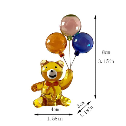 Amber glass bear with balloons glass figurine bedroom decor