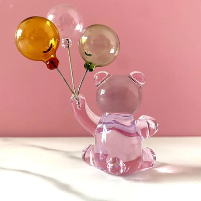 Amber glass bear with balloons glass figurine bedroom decor