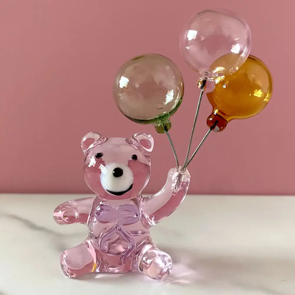 Amber glass bear with balloons glass figurine bedroom decor