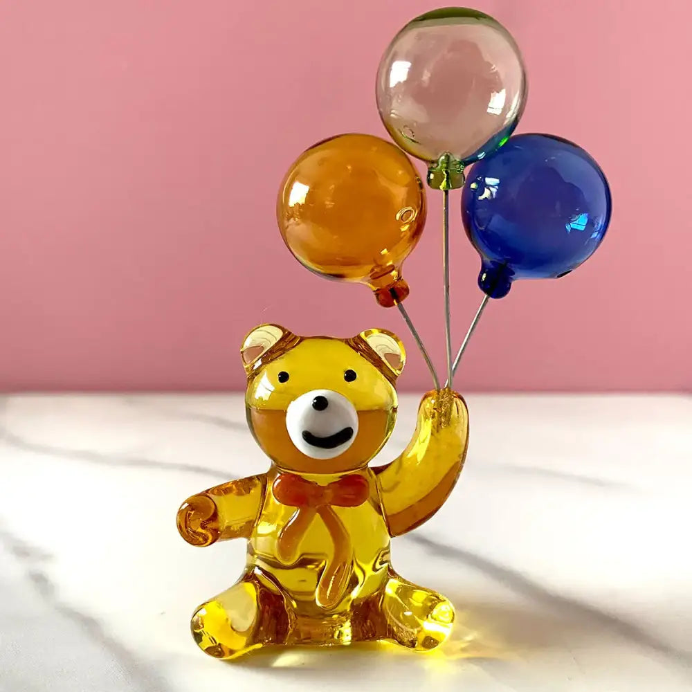 Amber glass bear with balloons glass figurine bedroom decor