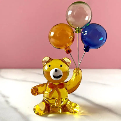 Amber glass bear with balloons glass figurine bedroom decor