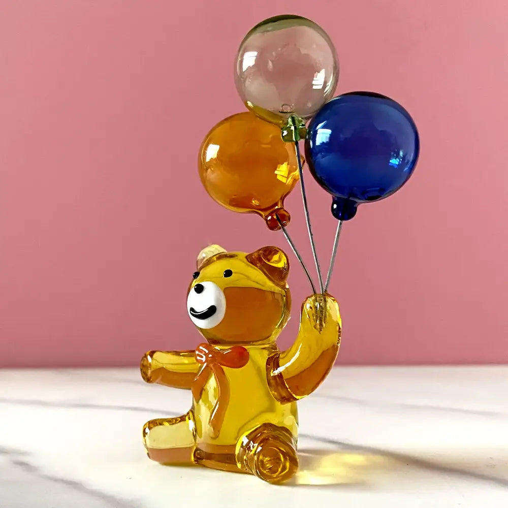 Amber glass bear with balloons glass figurine bedroom decor