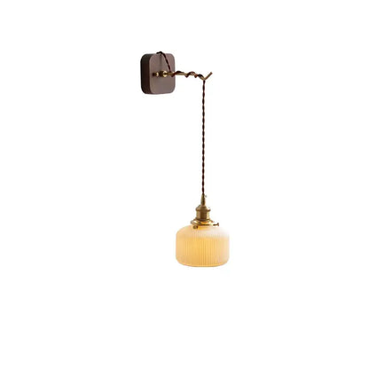 Amber glass ceramic ball led wall lights for bedroom with pull chain