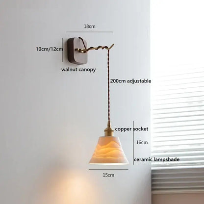 Amber glass ceramic ball led wall lights for bedroom with pull chain