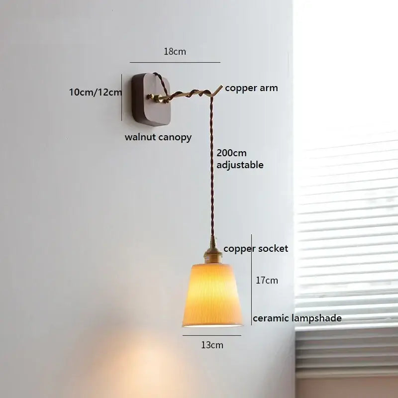 Amber glass ceramic ball led wall lights for bedroom with pull chain