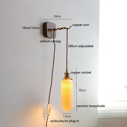 Amber glass ceramic ball led wall lights for bedroom with pull chain