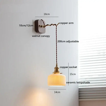 Amber glass ceramic ball led wall lights for bedroom with pull chain