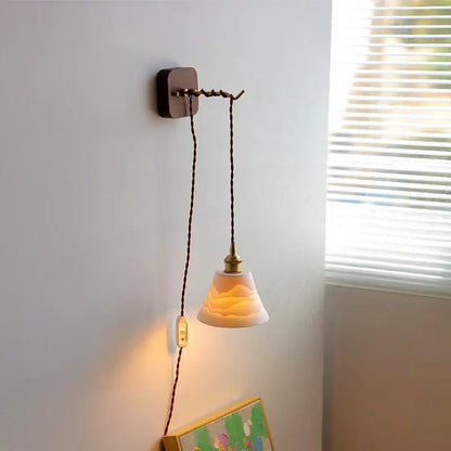 Amber glass ceramic ball led wall lights for bedroom with pull chain