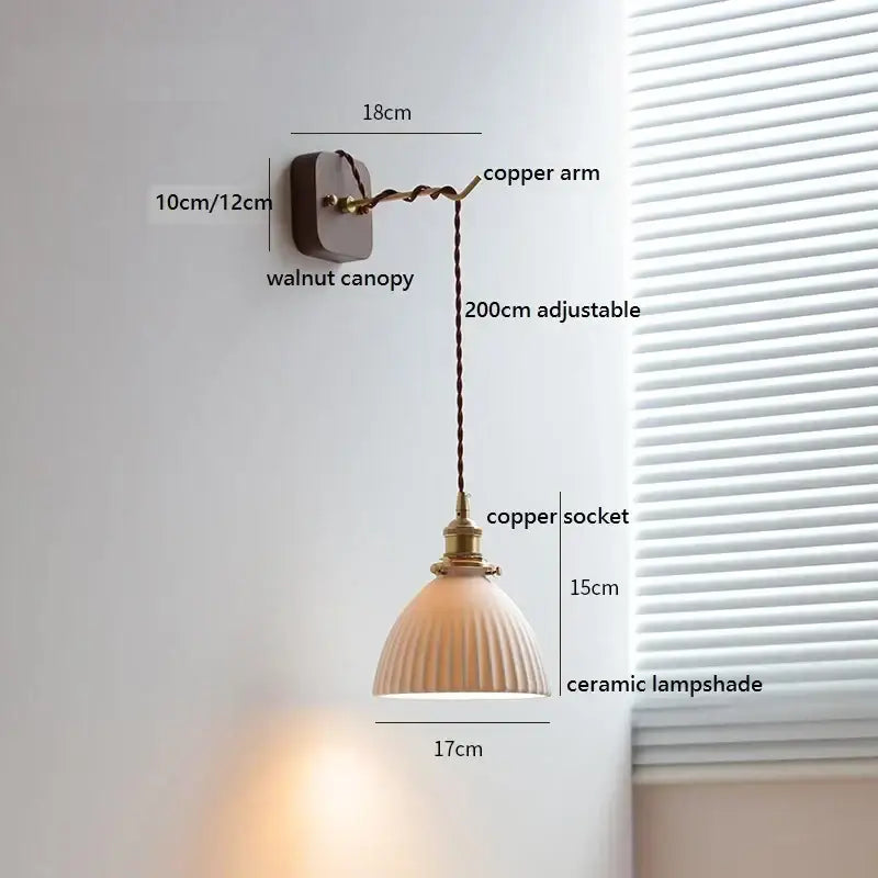 Amber glass ceramic ball led wall lights for bedroom with pull chain