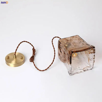 Amber glass copper pendant lights for dining room four piece set