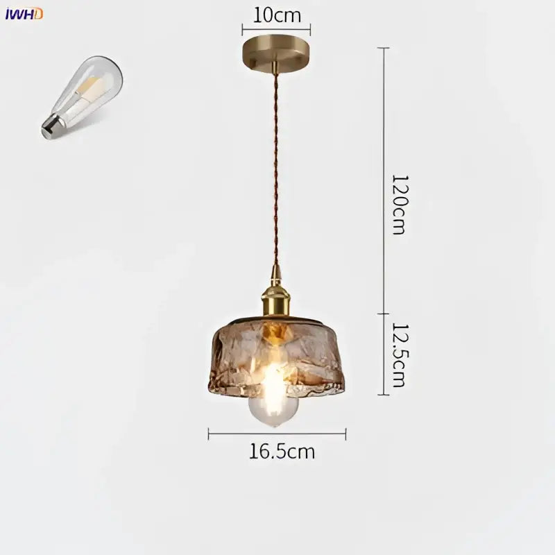 Amber glass copper pendant lights for dining room four piece set