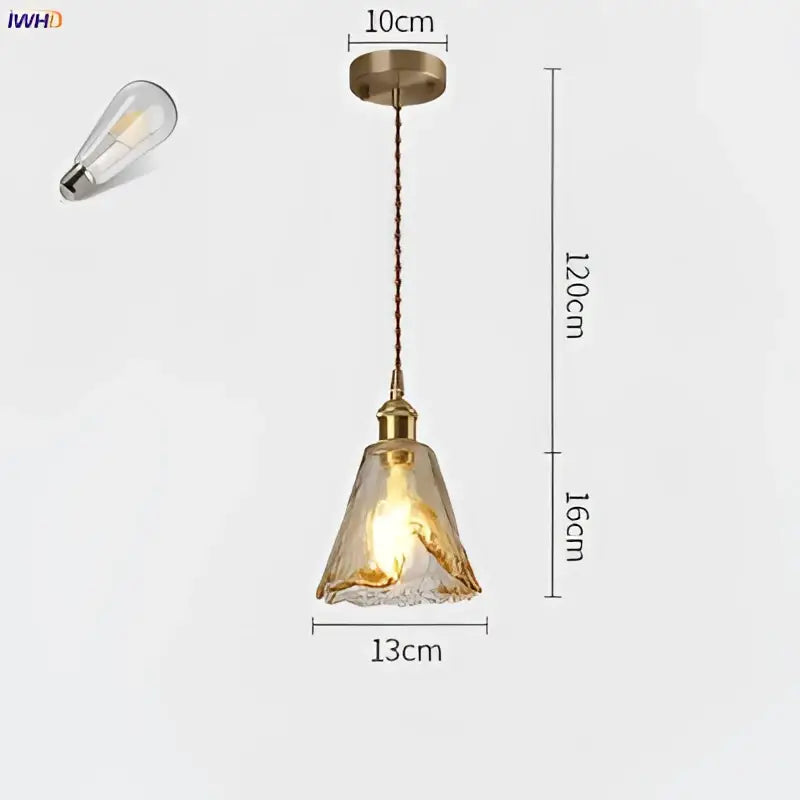 Amber glass copper pendant lights for dining room four piece set