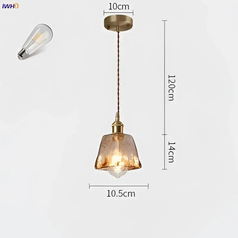 Amber glass copper pendant lights for dining room four piece set