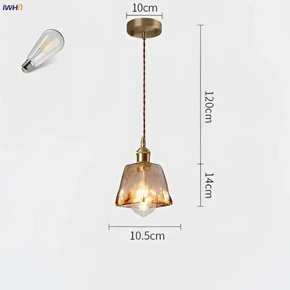 Amber glass copper pendant lights for dining room four piece set