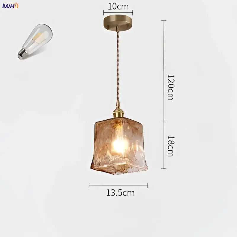 Amber glass copper pendant lights for dining room four piece set