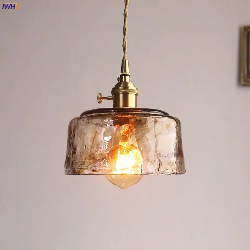Amber glass copper pendant lights for dining room four piece set