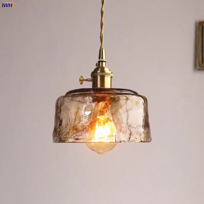 Amber glass copper pendant lights for dining room four piece set