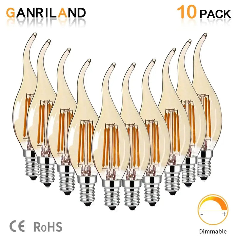 Amber glass dimmable led filament bulb 10 pack – dining room candle light