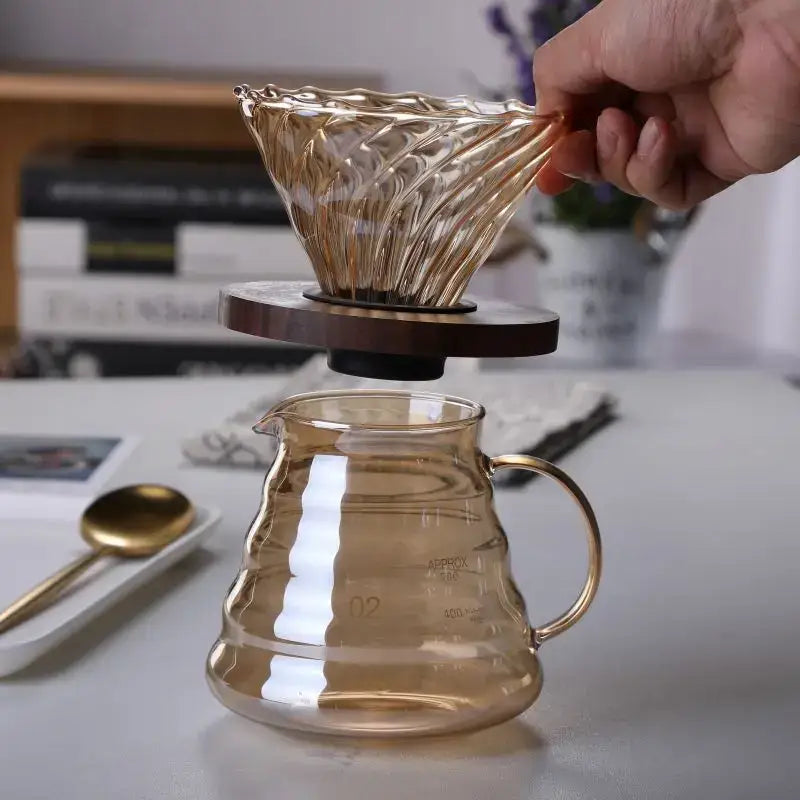 Amber glass fluted coffee filter pot kitchen pour over dripper