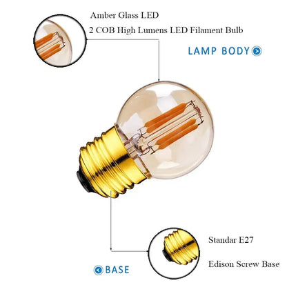 Amber glass g40 edison led bulbs garden filament lamp