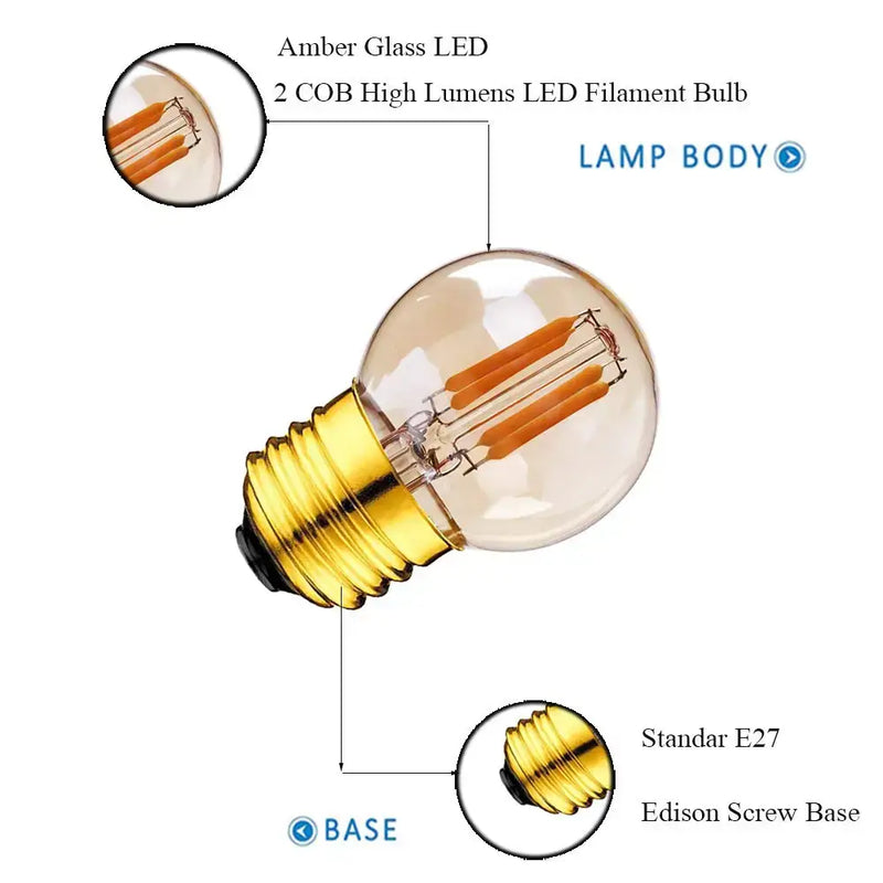 Amber glass g40 edison led bulbs garden filament lamp