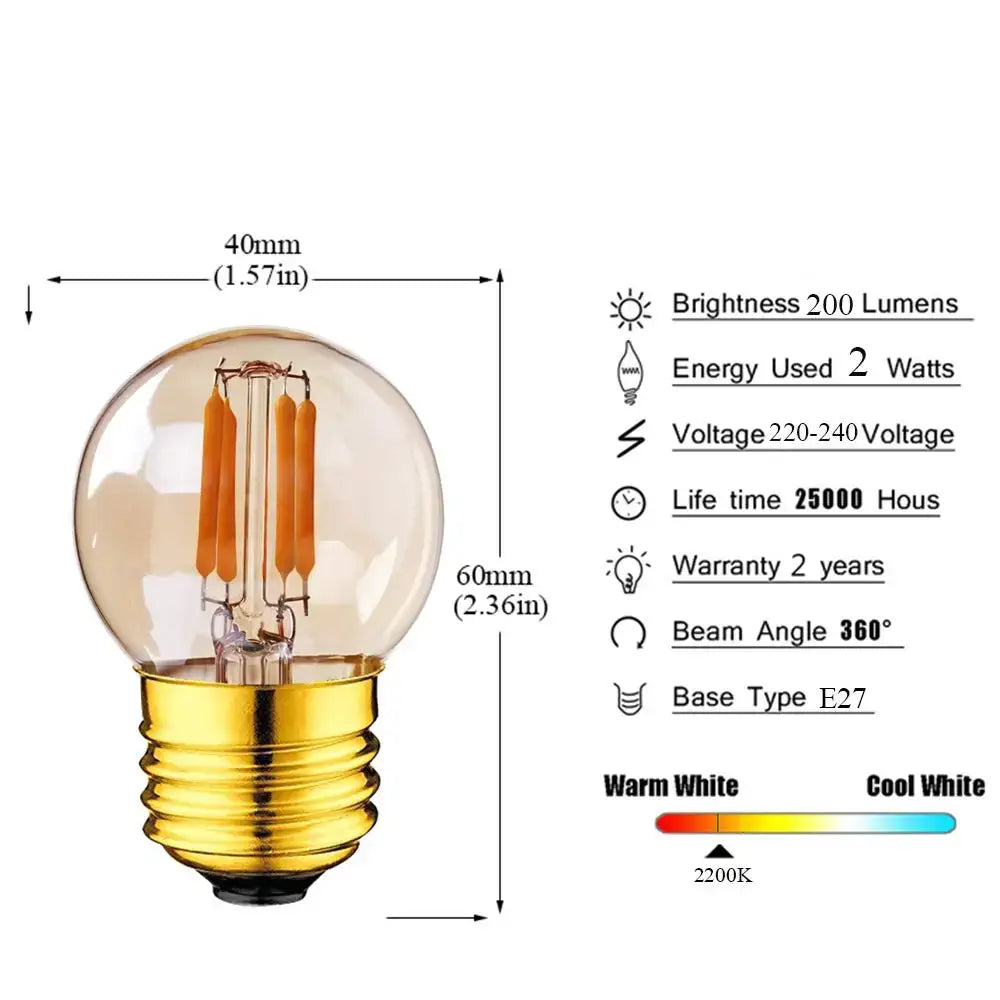 Amber glass g40 edison led bulbs garden filament lamp