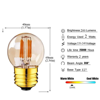 Amber glass g40 edison led bulbs garden filament lamp