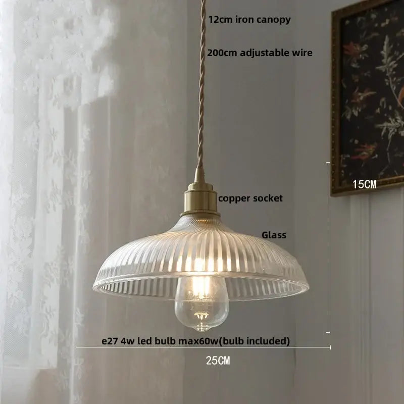 Amber glass led pendant lamp walnut & copper kitchen light