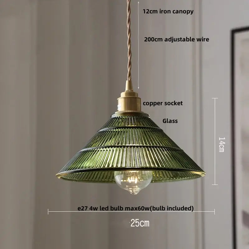 Amber glass led pendant lamp walnut & copper kitchen light