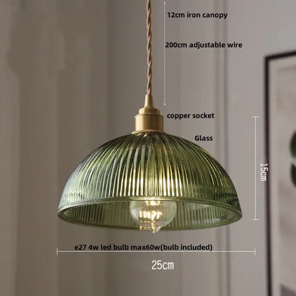 Amber glass led pendant lamp walnut & copper kitchen light