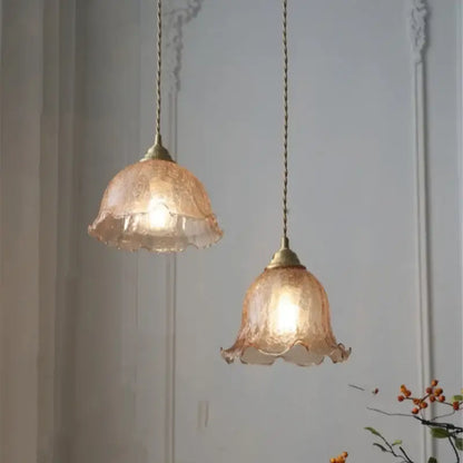 Amber glass led pendant lamp walnut & copper kitchen light