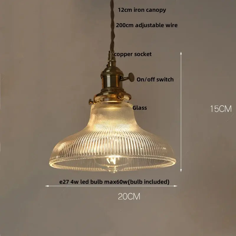 Amber glass led pendant lamp walnut & copper kitchen light
