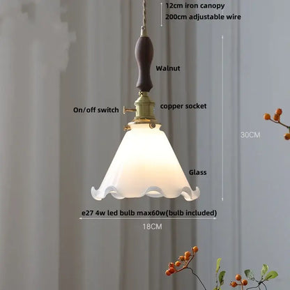 Amber glass led pendant lamp walnut & copper kitchen light