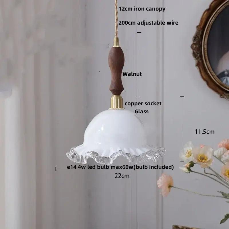 Amber glass led pendant lamp walnut & copper kitchen light