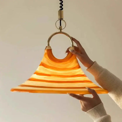 Amber glass liftable trumpet chandelier for dining room