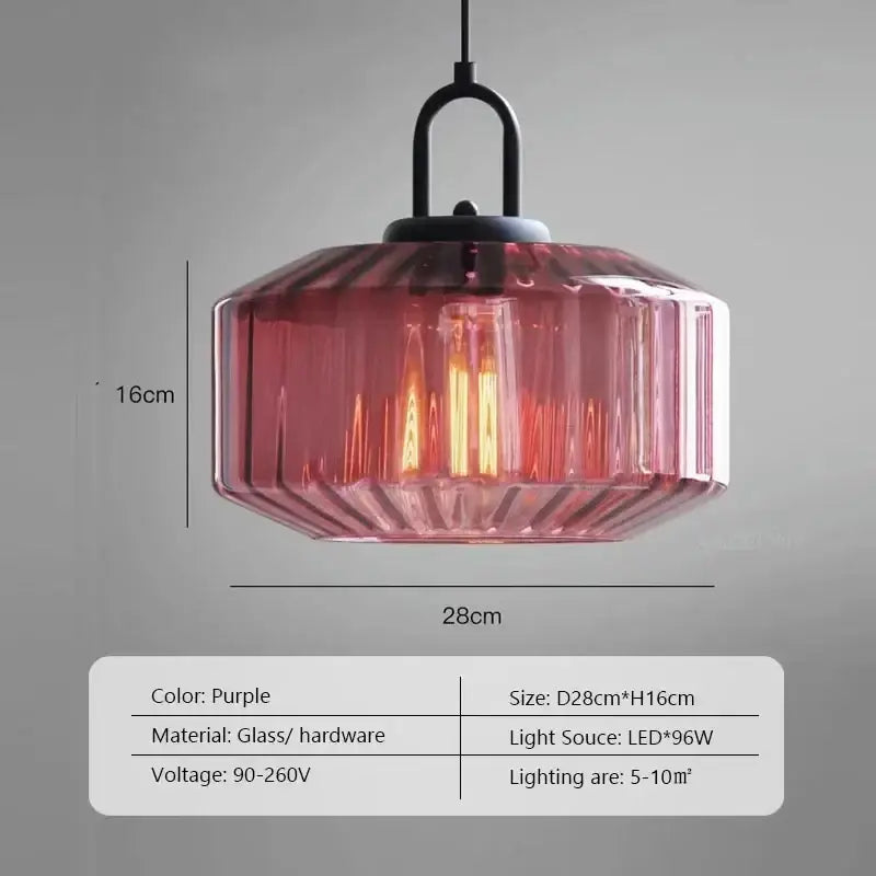 Amber & green ribbed glass led pendant chandelier kitchen light fixture