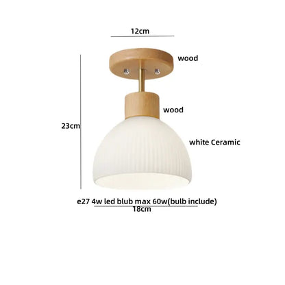 Amber ice crack glass wood ceiling light bedroom fixture