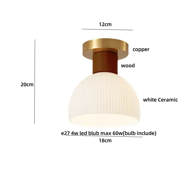 Amber ice crack glass wood ceiling light bedroom fixture