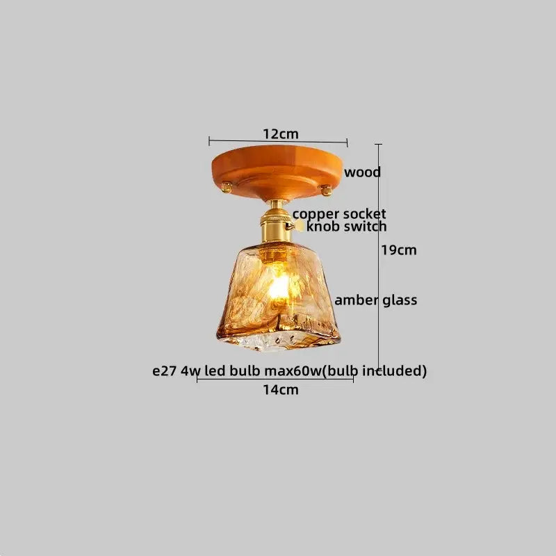 Amber leaf brass glass ceiling lamp bedroom light fixture