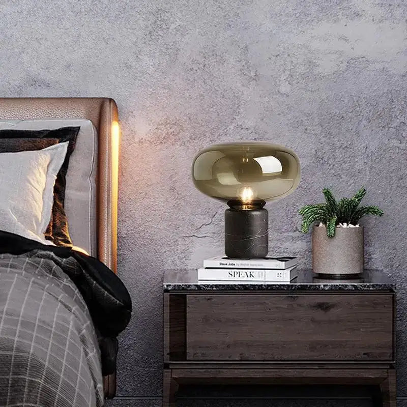 Modern amber glass nordic table lamp bedroom marble light
