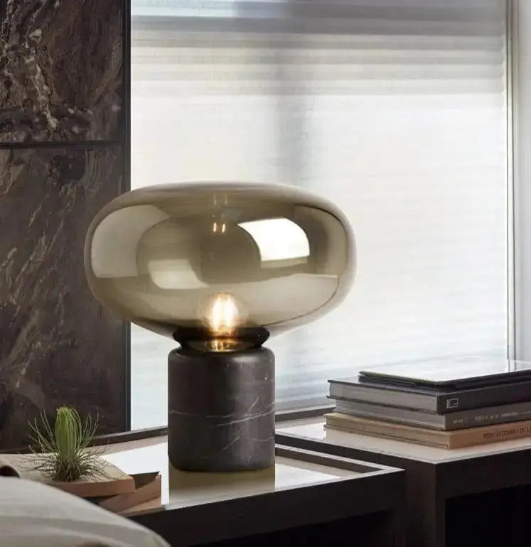 Modern amber glass nordic table lamp bedroom marble light