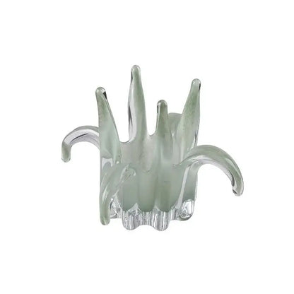Amber & pale green glass petal candle holder living room decor