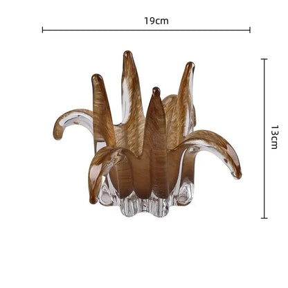 Amber & pale green glass petal candle holder living room decor