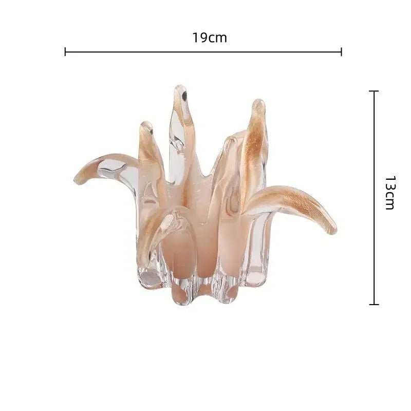 Amber & pale green glass petal candle holder living room decor