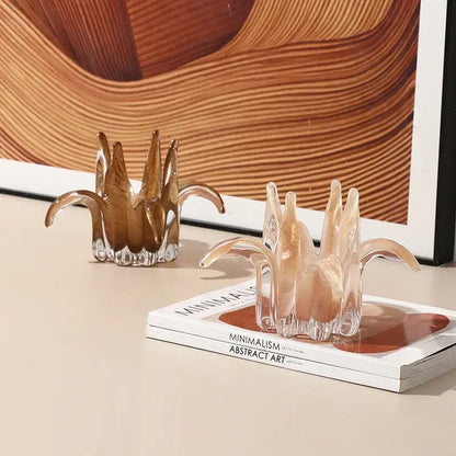 Amber & pale green glass petal candle holder living room decor