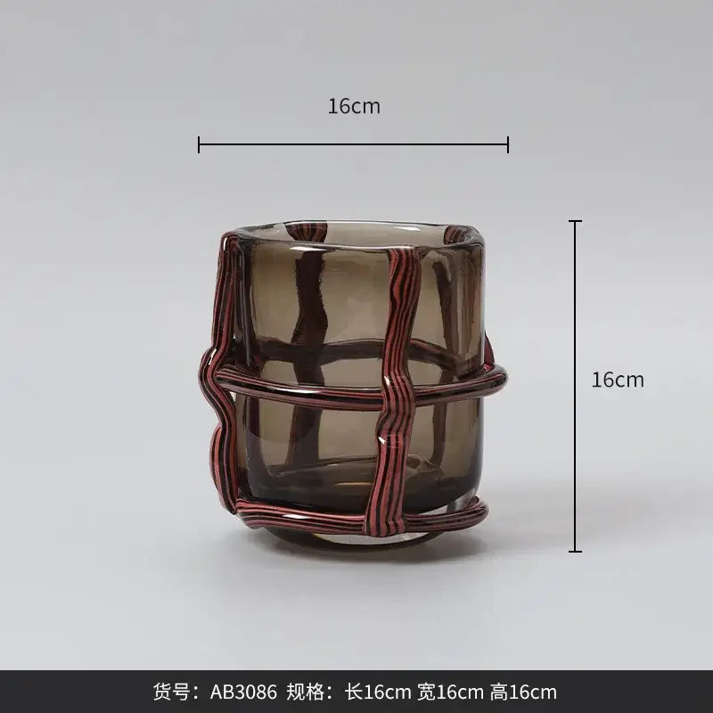 Amber & red-brown woven wire glass vases living room home decor