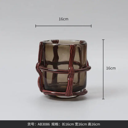 Amber & red-brown woven wire glass vases living room home decor