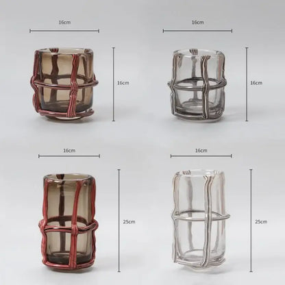 Amber & red-brown woven wire glass vases living room home decor